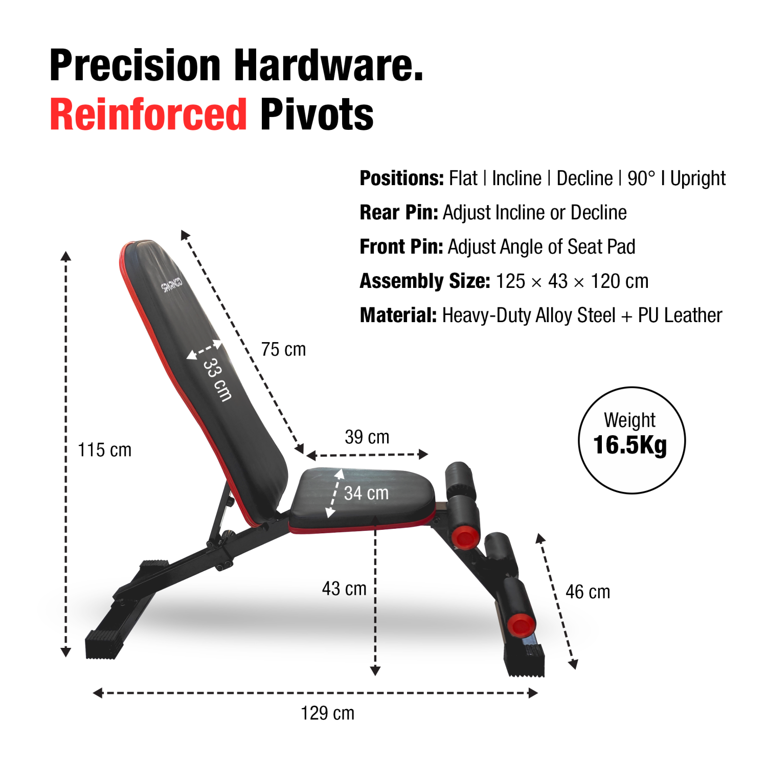 Adjustable Weight Bench SWB-60 300KG Capacity 6 Positions Flat Incline Decline Alloy Steel PU Leather Foam Rollers Home Gym - View 6