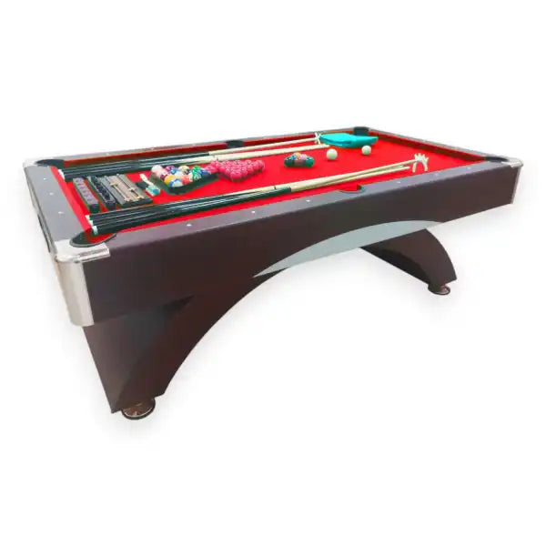 Billiard Table CAESAR 8FT Red Cloth Chrome Frame Auto Ball Return 150kg Full Accessories Professional Home Game Room - View 4