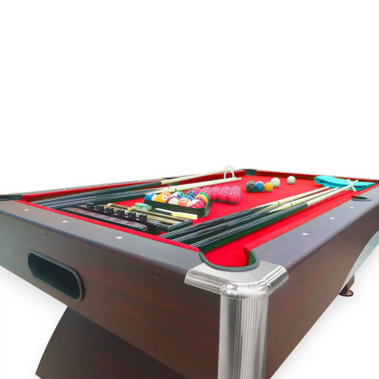 Billiard Table CAESAR 8FT Red Cloth Chrome Frame Auto Ball Return 150kg Full Accessories Professional Home Game Room - View 5