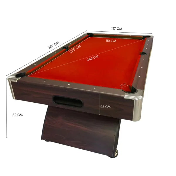Billiard Table CAESAR 8FT Red Cloth Chrome Frame Auto Ball Return 150kg Full Accessories Professional Home Game Room - View 7