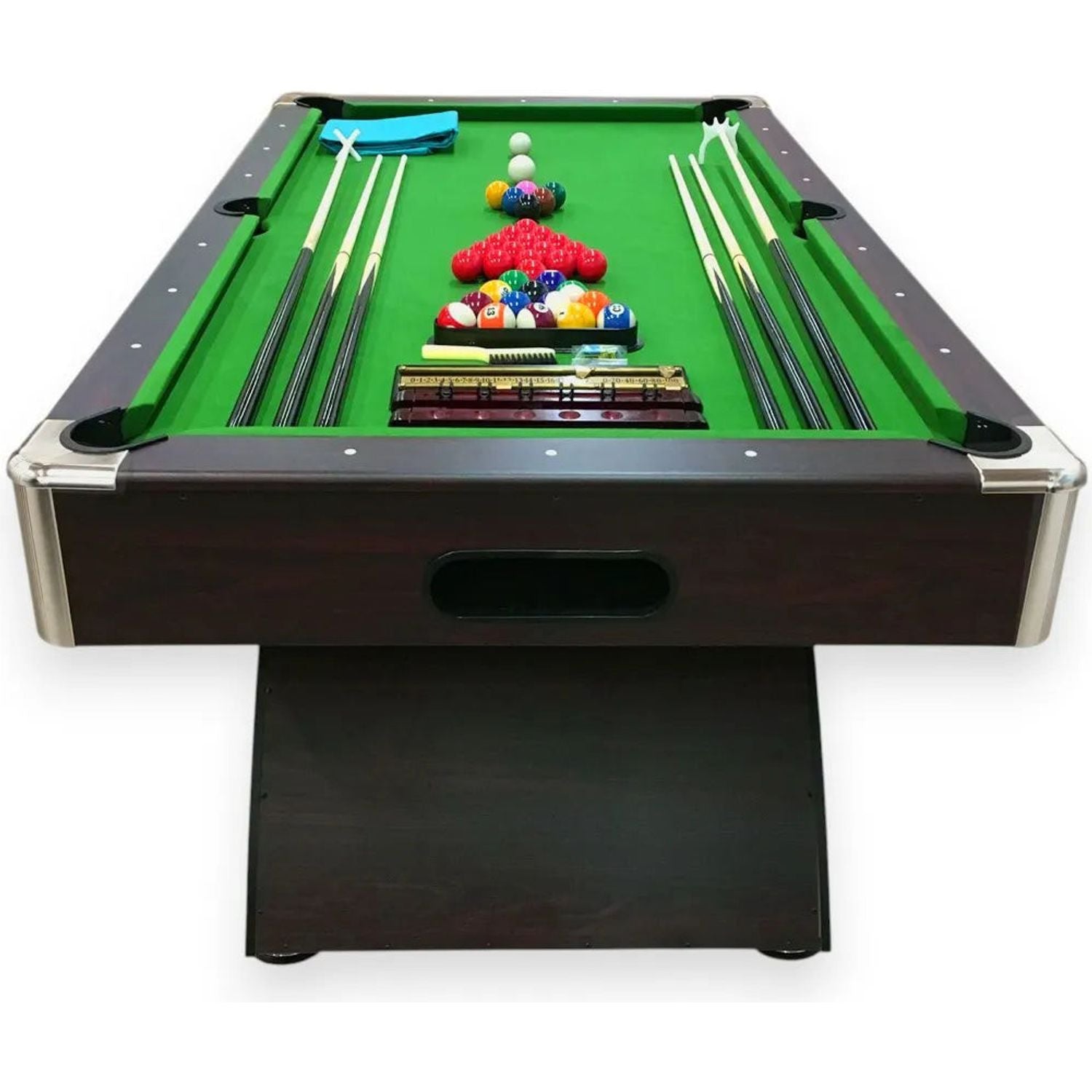 Billiard Table LEONIDA 8FT Green Cloth Chrome Frame Auto Ball Return 150kg Full Accessories Professional Home Game Room