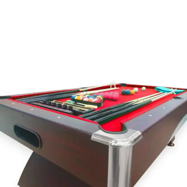 Billiard Table NAPOLEONE 7FT Red Cloth Chrome Accents Auto Ball Return 145kg Full Accessories Home Game Room - View 6