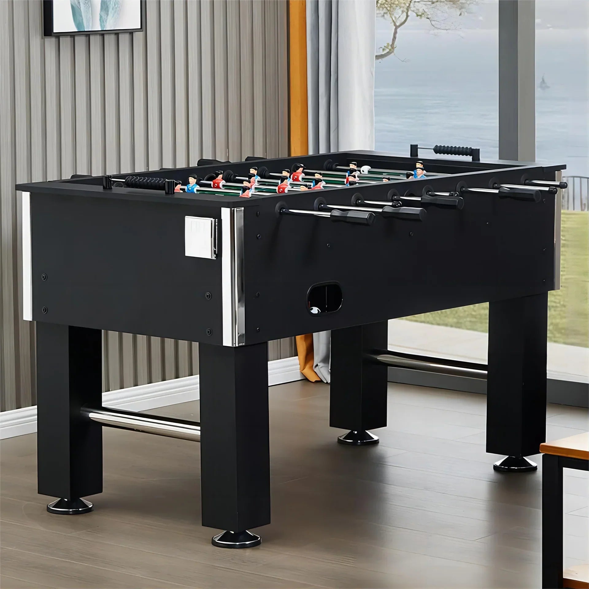 Foosball Table 55 Inch Full Size Soccer Game Table for Adults, Home and Office, Black Chrome, 50KG, ABS Players, 2 Balls Included - View 4