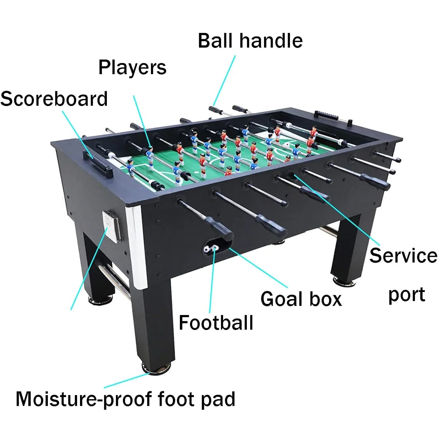 Foosball Table 55 Inch Full Size Soccer Game Table for Adults, Home and Office, Black Chrome, 50KG, ABS Players, 2 Balls Included - View 8