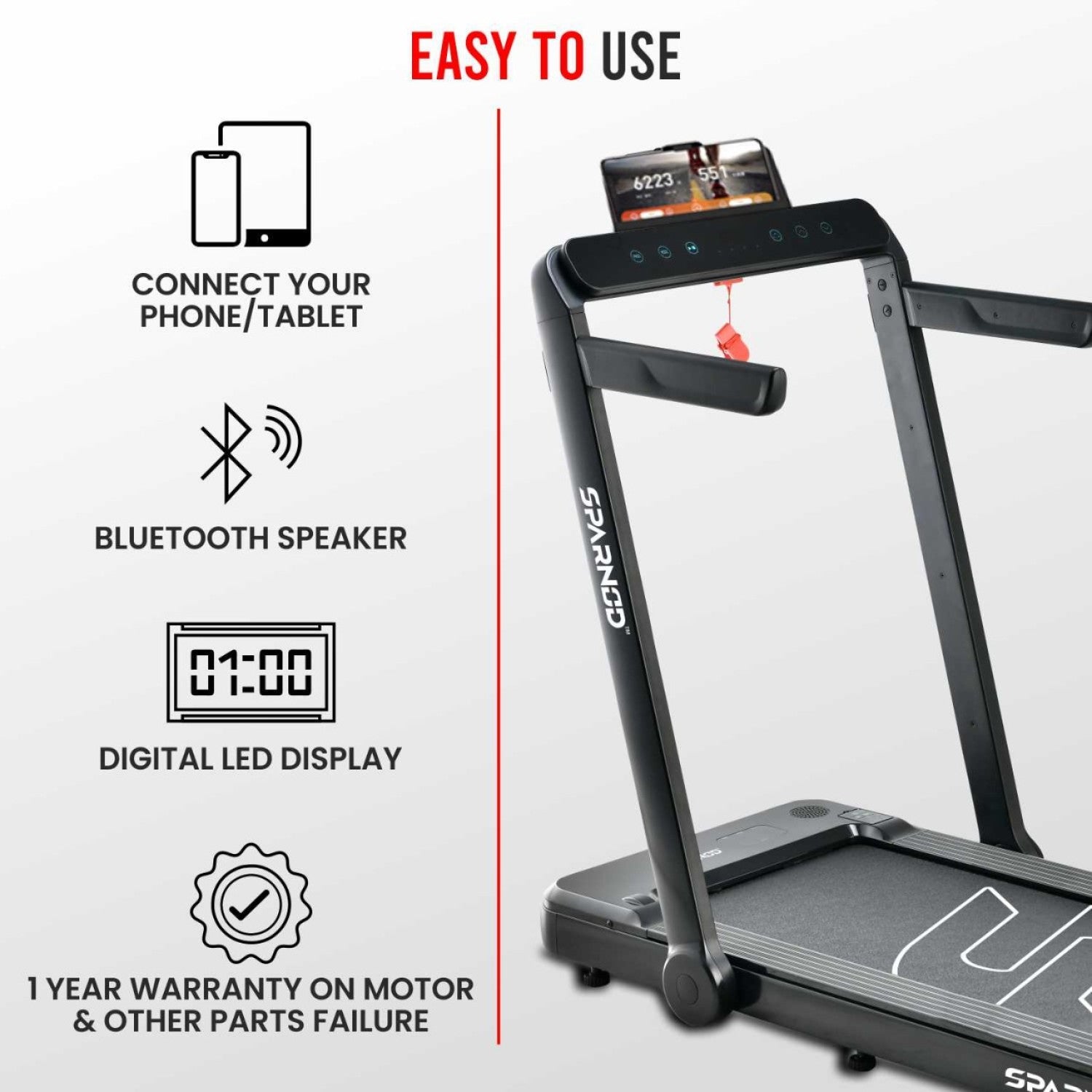 Home Treadmill STH-3060 4HP DC Motor, 2-in-1 Foldable Walking Pad, 0.8-12km/h, Bluetooth, LED Display, 110KG, Pre-Installed - View 4