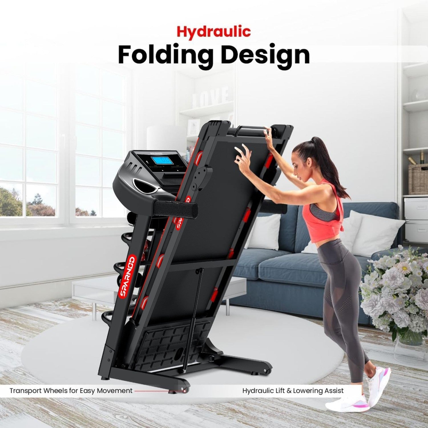 Home Treadmill STH-3500 4HP Peak DC Motor 16 km/h 110kg Hydraulic Foldable Massager Dumbbells Situp Stand LCD Screen - View 7