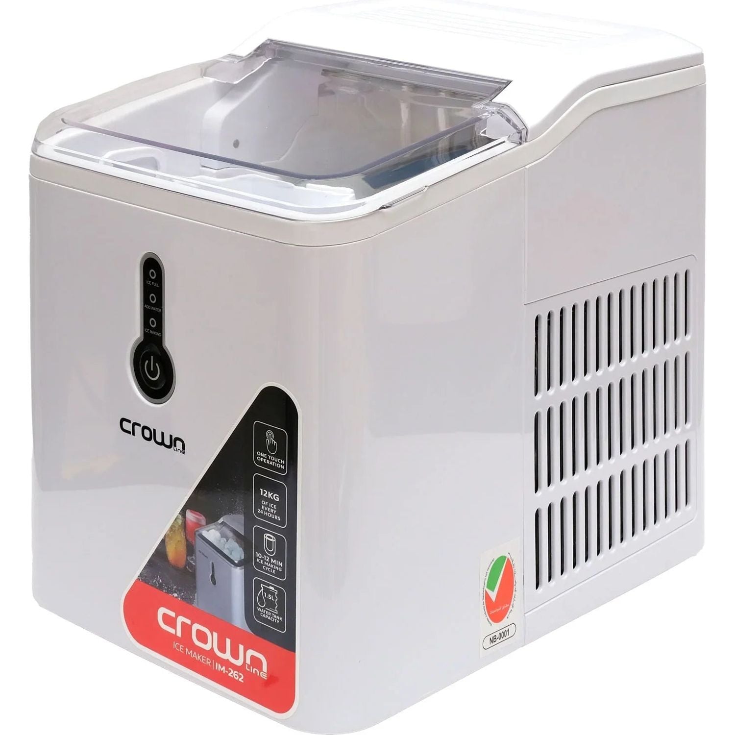 Ice Maker Counter Top 1.5L Water Tank, 600g Storage, 120W, Fluorine-Free, White