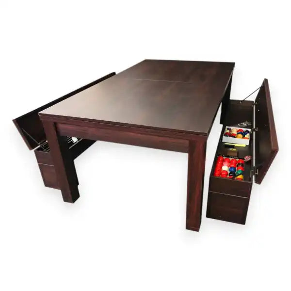 Pool Dining Table 7FT Convertible Billiards and Dining with 2 Storage Benches MDF 145kg Retractable Pockets Full Set - View 6