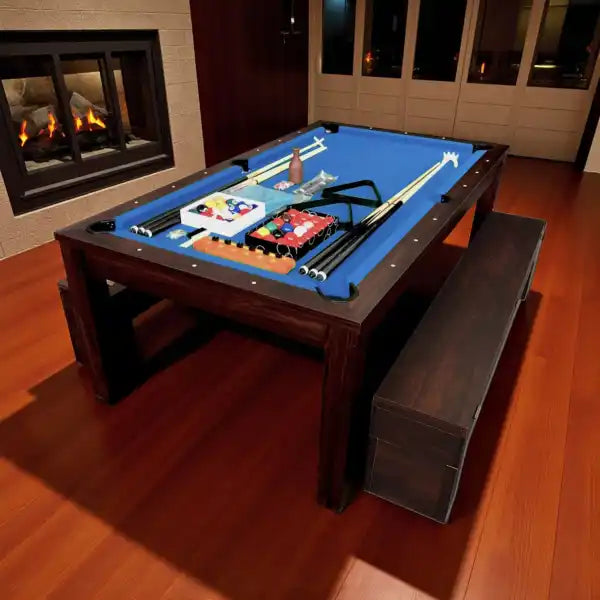 Pool Dining Table 7FT Convertible Billiards and Dining with 2 Storage Benches MDF 145kg Retractable Pockets Full Set - View 10