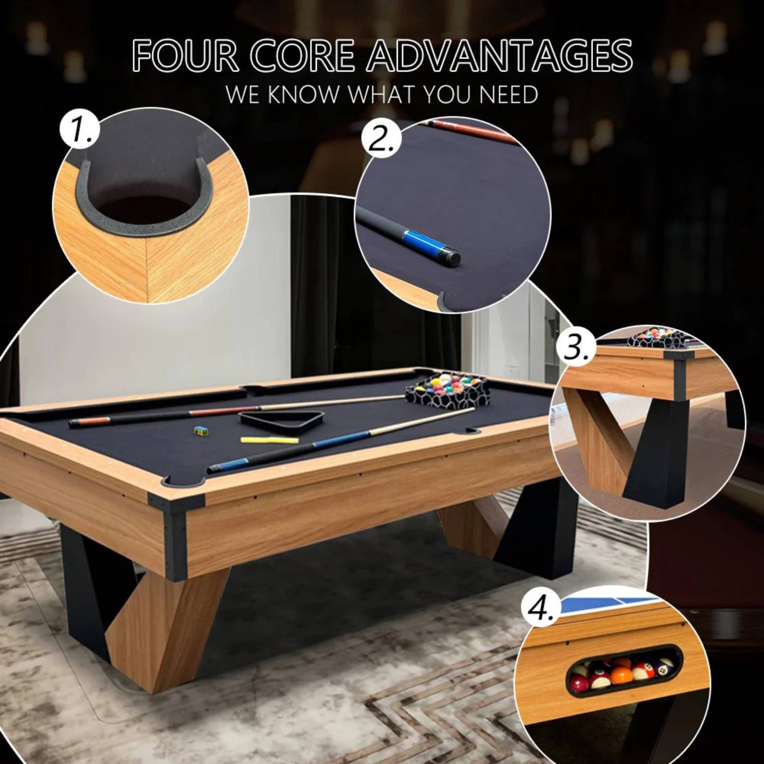 Pool Table 7FT 3 in 1 Billiards Table by UAE Stall - MDF Board, Velvet Cloth, Auto Ball Return, Converts to Dining and Tennis Table - View 8