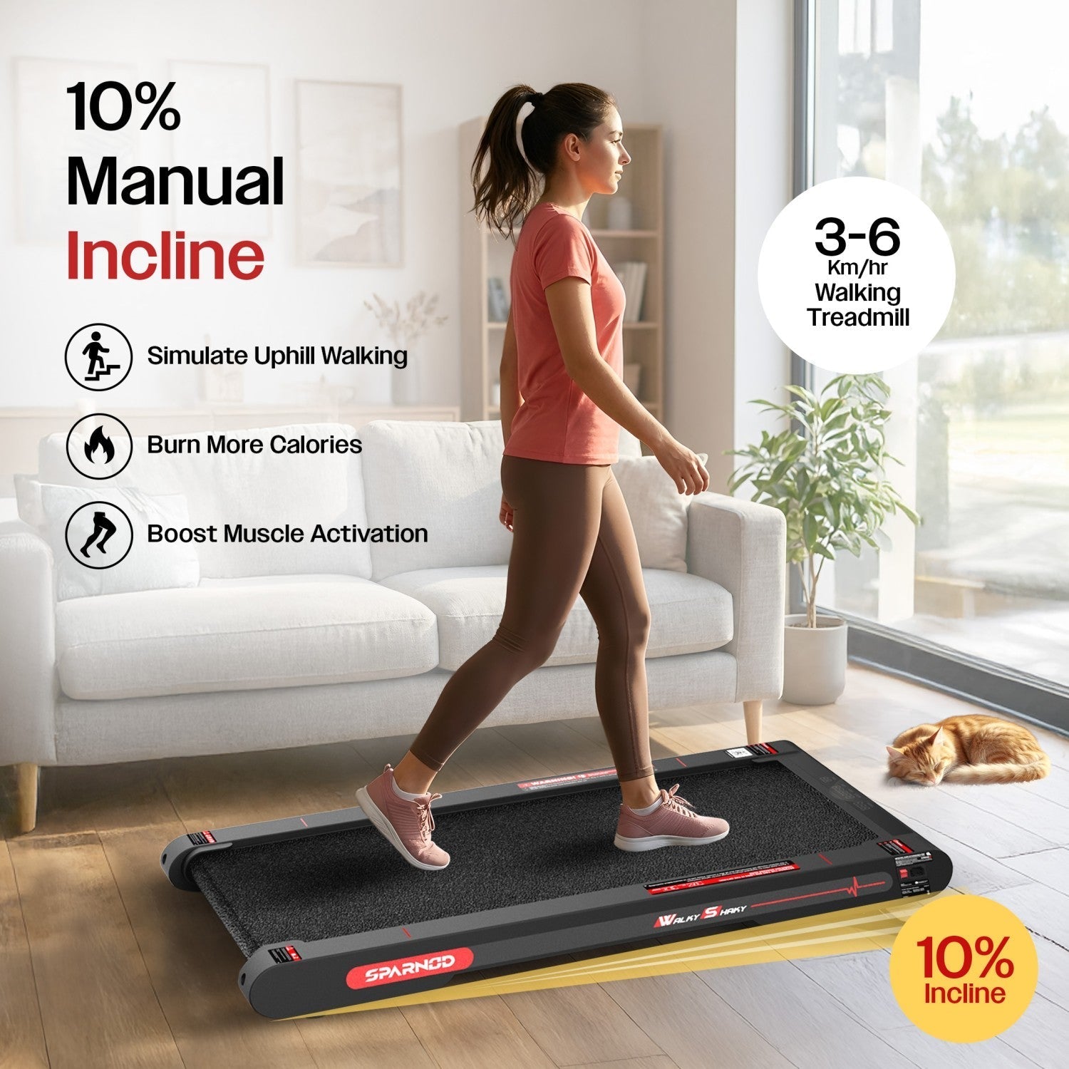 Treadmill WalkyShaky 2.0 PRO 3HP Servo Motor 0.3-6KM/H 150KG 10% Incline 420x1050mm Surface Remote Control No Assembly - View 2