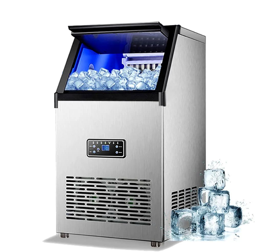 Commercial Ice Maker Machine, Automatic Ice Cube Maker with Blue LED Lighting, 30kg / 24H, LCD Display, Self-Cleaning, 11.5kg Ice Capacity, for Bar 