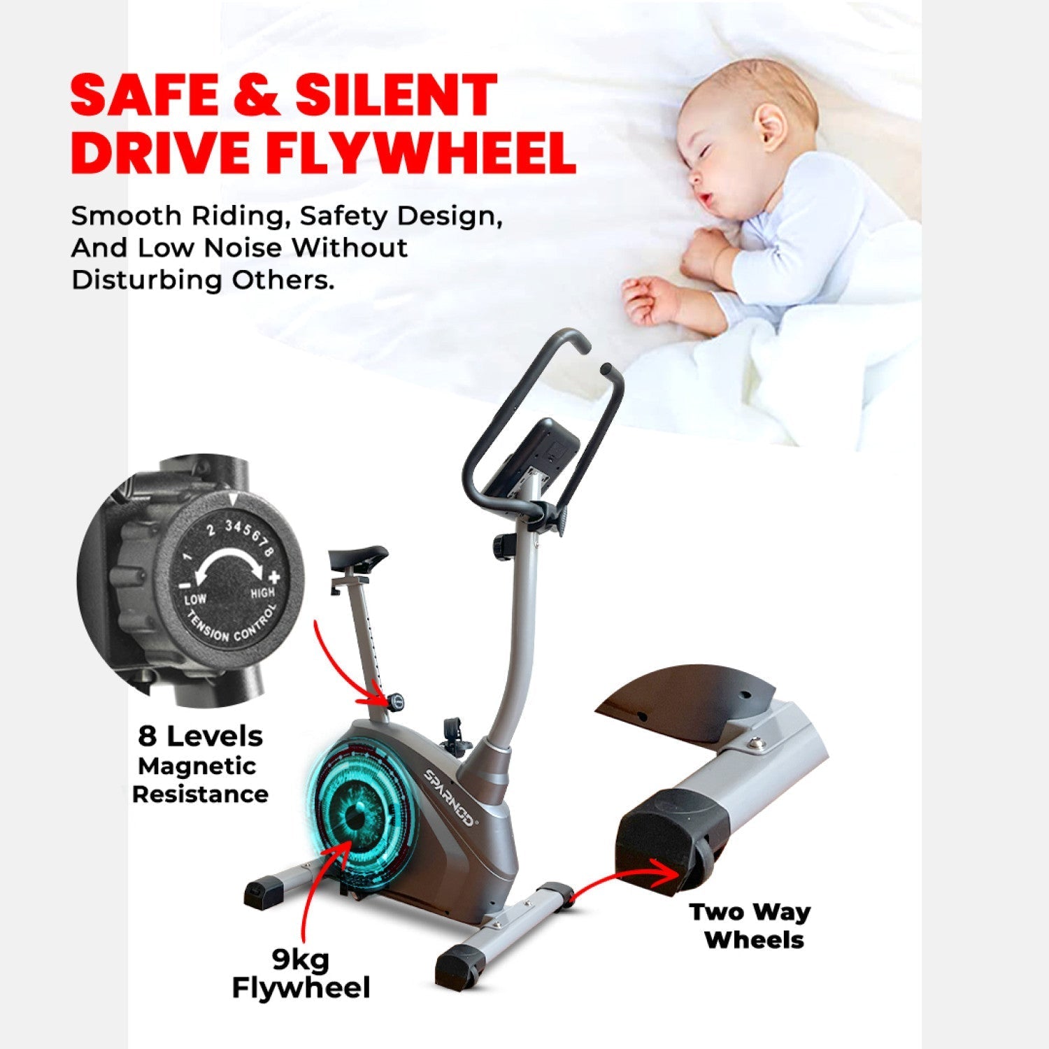 Upright Bike 9KG Flywheel 8-Level Magnetic Resistance 130KG Capacity Digital Monitor Home Gym Indoor Cycling Bike - View 6