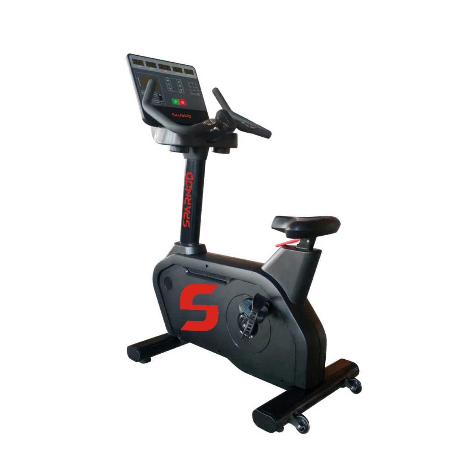 Upright Exercise Bike SUB-520 Commercial Self-Powered 150kg Capacity Heart Rate Console Phone Holder Transport Wheels Black - View 3