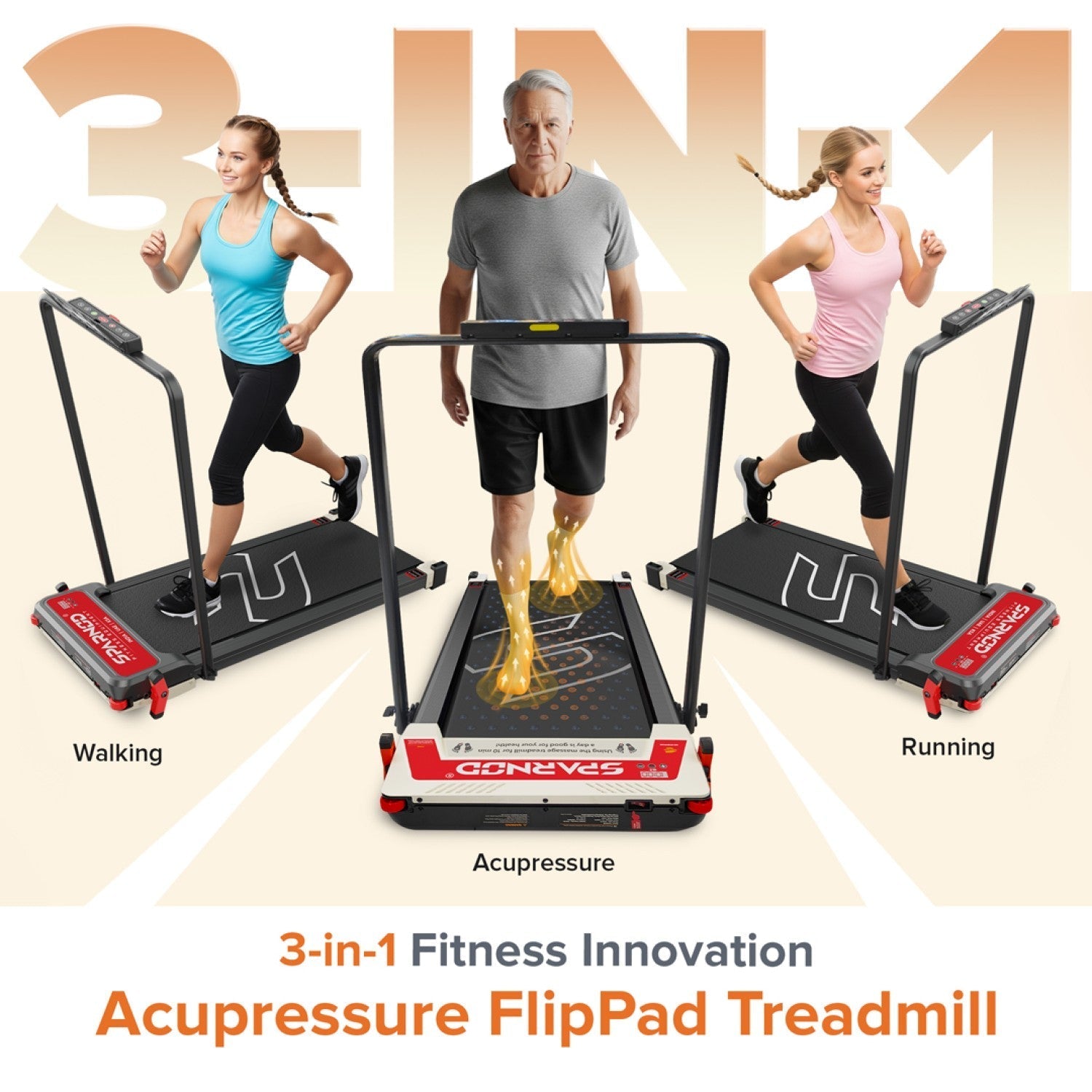 Walking Pad Treadmill STH-3007 3-in-1 Double Sided, 2.5HP, 1-12km/h, Acupressure Massage, Foldable, LED Display, 120KG Capacity - View 3