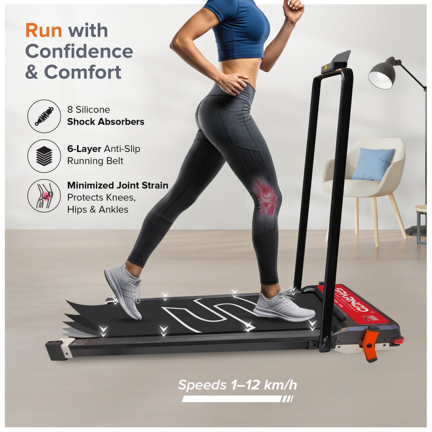 Walking Pad Treadmill STH-3007 3-in-1 Double Sided, 2.5HP, 1-12km/h, Acupressure Massage, Foldable, LED Display, 120KG Capacity - View 7