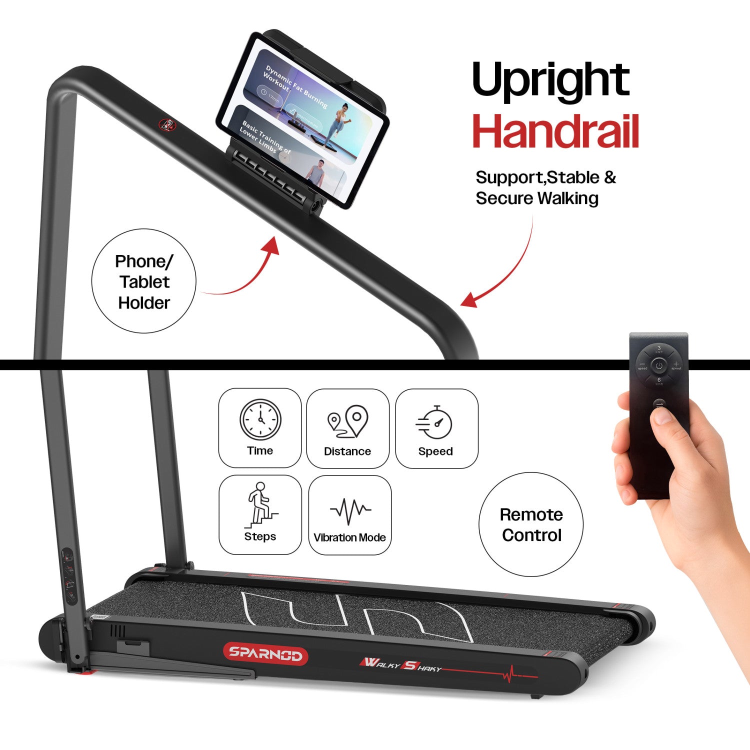 Walking Pad WalkyShaky Plus 3HP Foldable Treadmill 0.3-6KM/H 150KG 4 Vibration Modes Remote Tablet Holder No Assembly - View 6